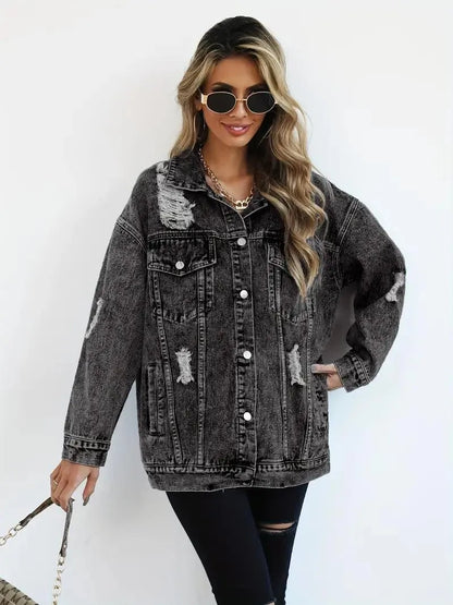 Waterproof & Lined Oversized Women's Denim Jacket with Hood – Autumn Magic Talia - Image 15