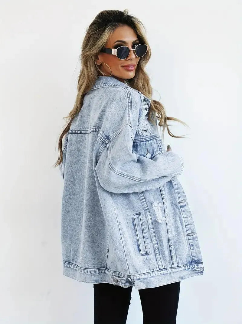 Waterproof & Lined Oversized Women's Denim Jacket with Hood – Autumn Magic Talia - Image 3