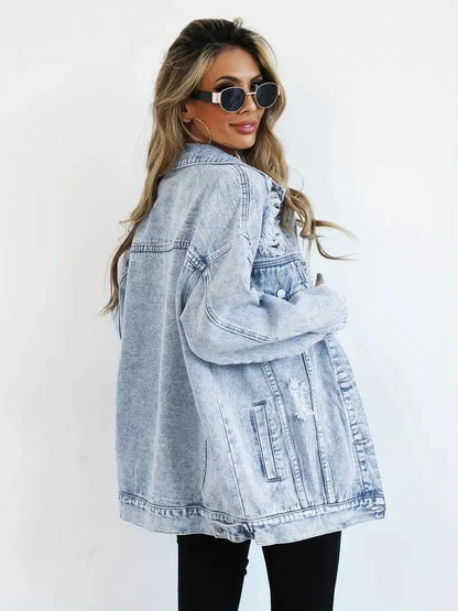 Waterproof & Lined Oversized Women's Denim Jacket with Hood – Autumn Magic Talia - Image 3