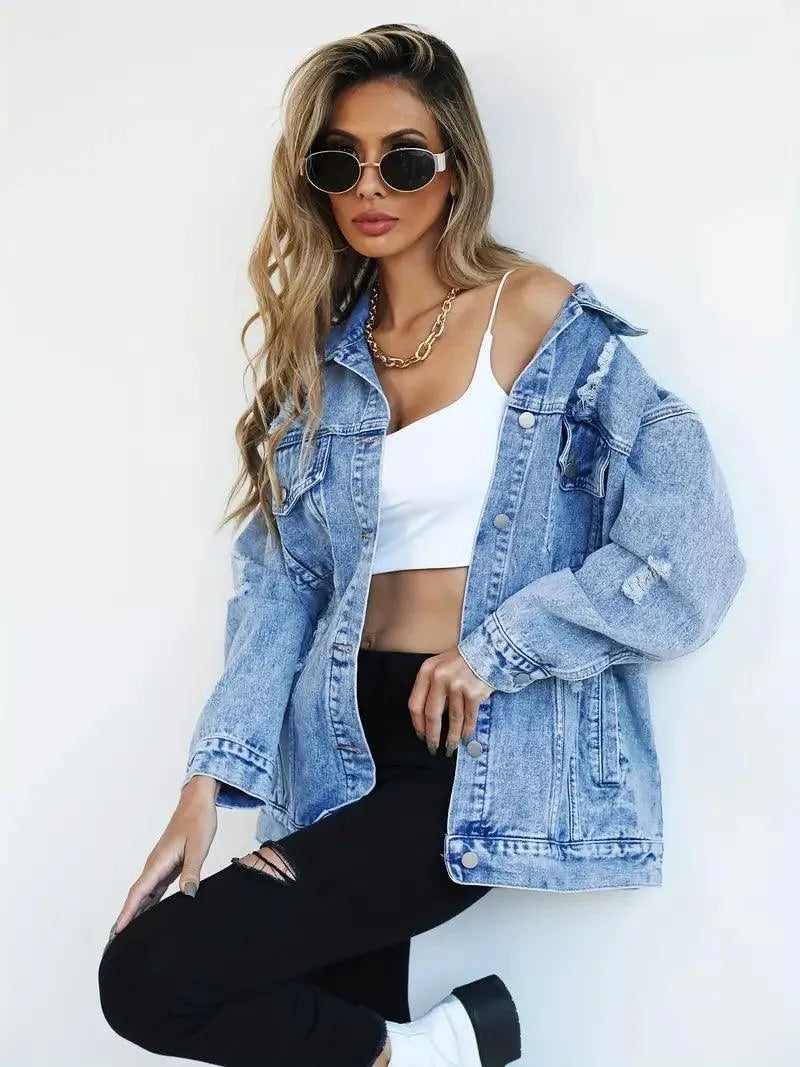 Waterproof & Lined Oversized Women's Denim Jacket with Hood – Autumn Magic Talia - Image 18