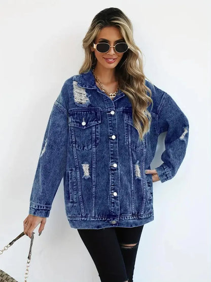 Waterproof & Lined Oversized Women's Denim Jacket with Hood – Autumn Magic Talia - Image 10
