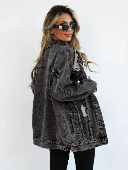 Waterproof & Lined Oversized Women's Denim Jacket with Hood – Autumn Magic Talia - Image 12