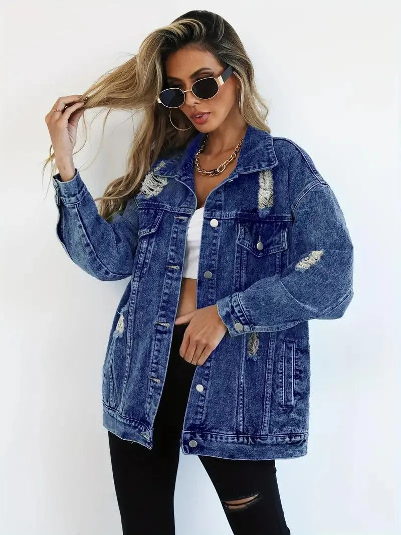 Waterproof & Lined Oversized Women's Denim Jacket with Hood – Autumn Magic Talia - Image 6