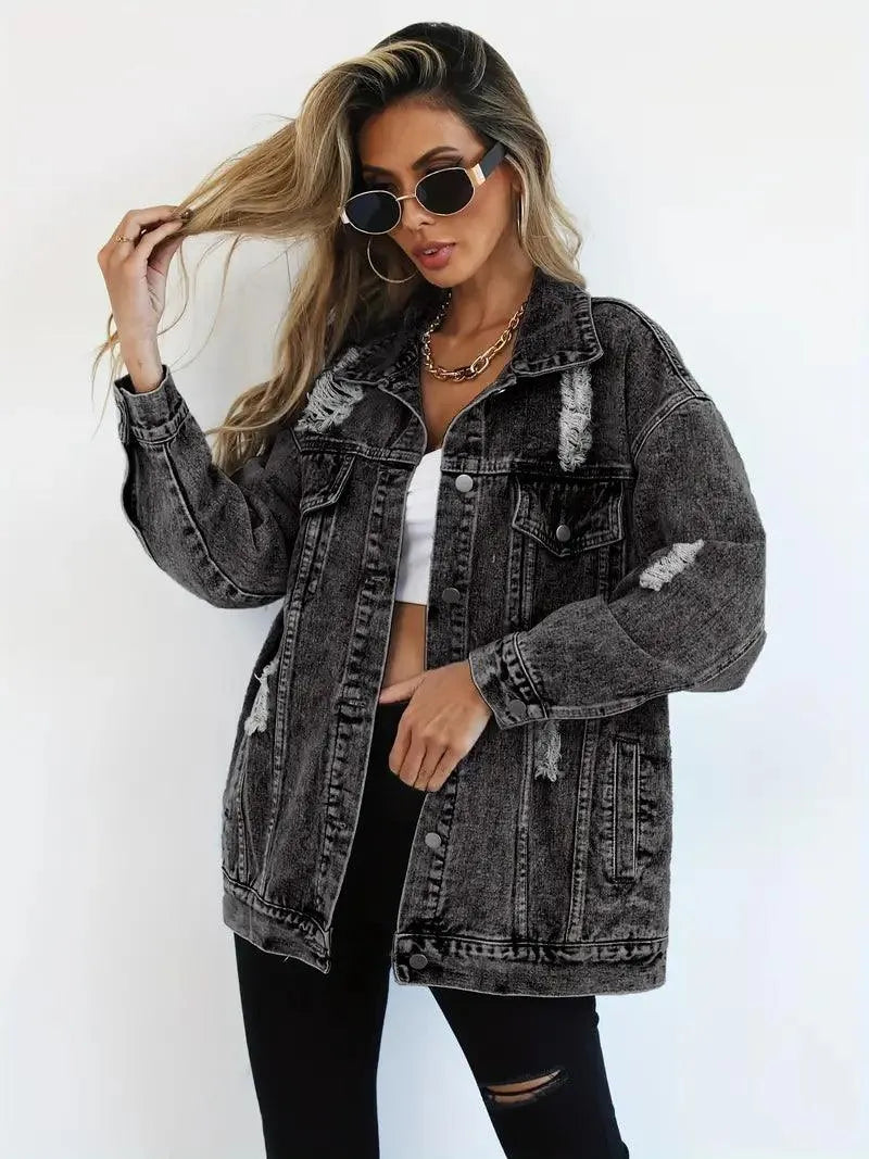 Waterproof & Lined Oversized Women's Denim Jacket with Hood – Autumn Magic Talia - Image 11