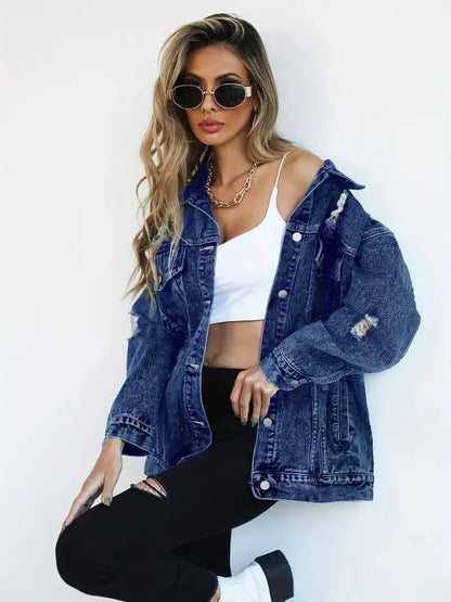 Waterproof & Lined Oversized Women's Denim Jacket with Hood – Autumn Magic Talia - Image 8