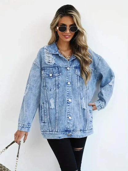 Waterproof & Lined Oversized Women's Denim Jacket with Hood – Autumn Magic Talia - Image 20