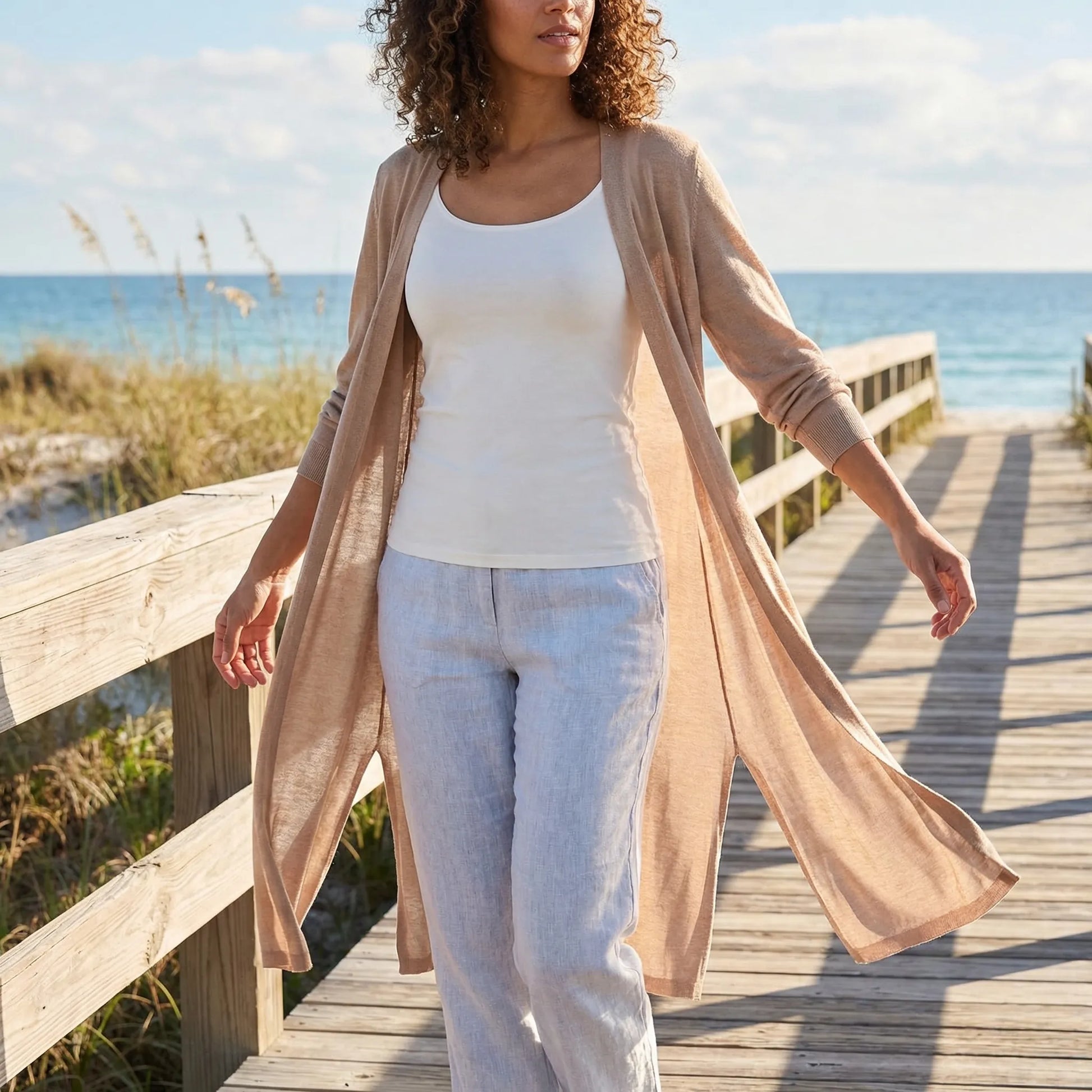 Flowing casual cardigan - Sandy - Image 1