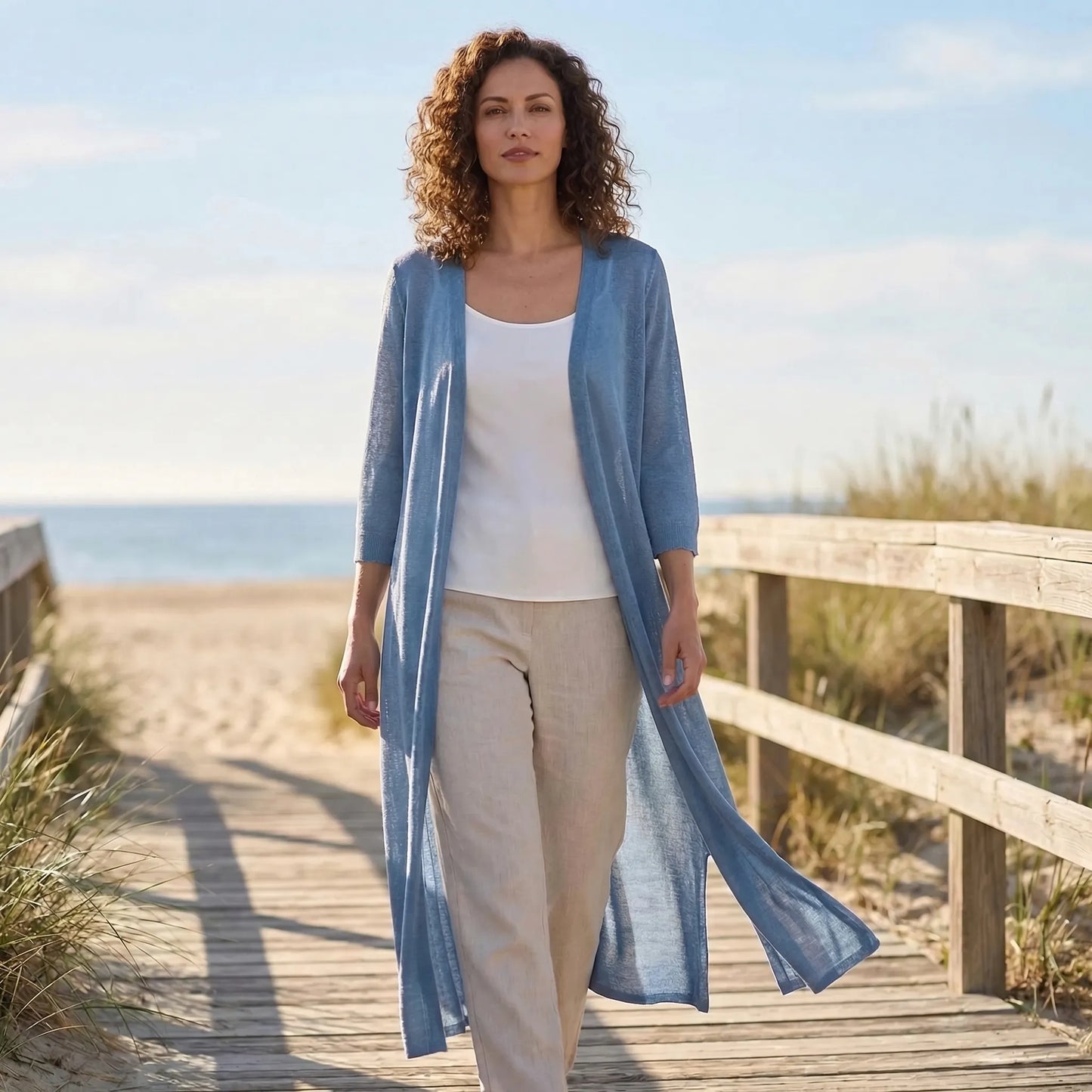 Lightweight Long Open-Front Cardigan - Cora - Image 1