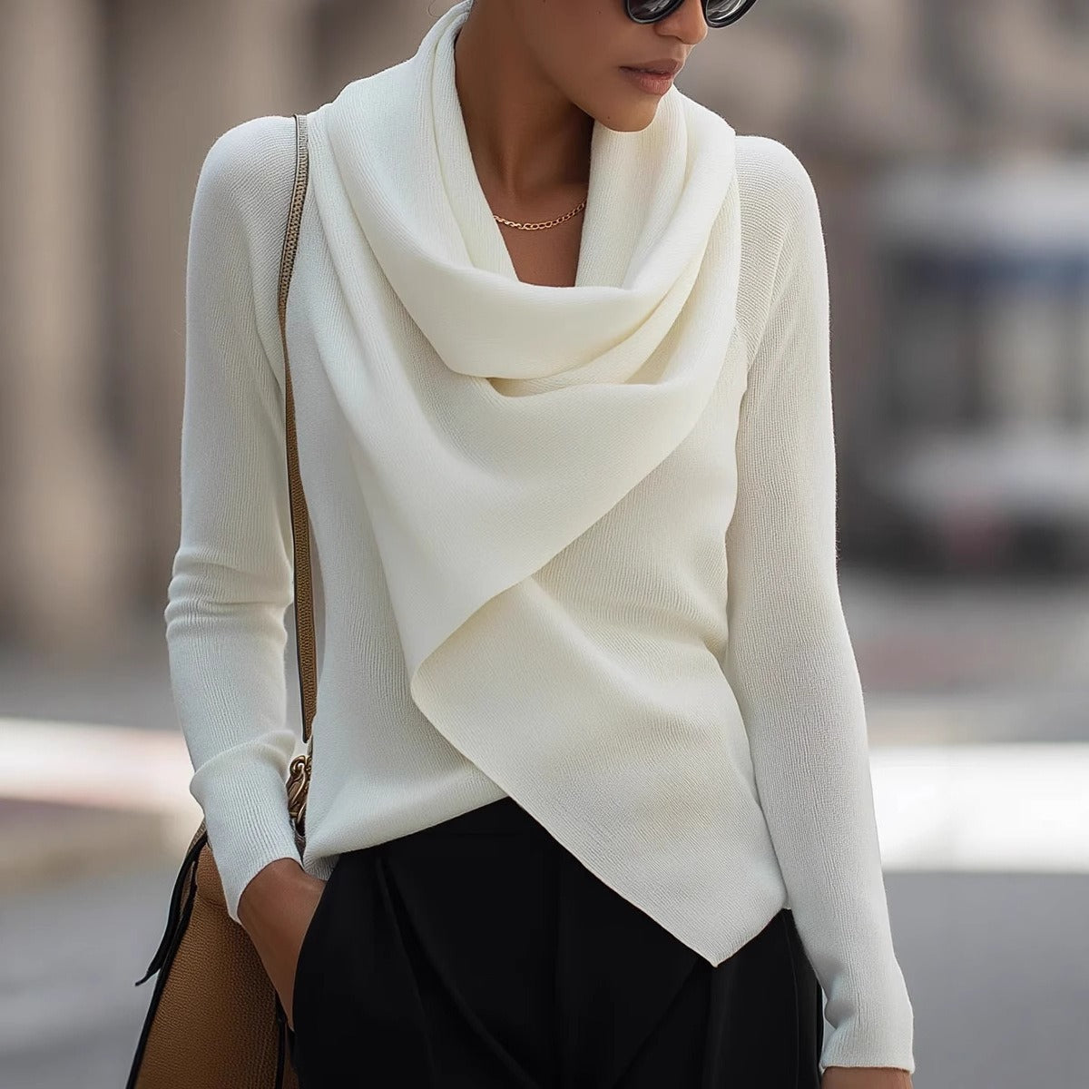Long-Sleeve Knit Sweater With Wrap Detail - Ernestine - Image 1