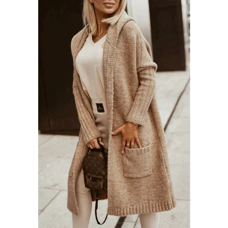 Long Knitted Ladies Cardigan With Hood – Margo - Image 8