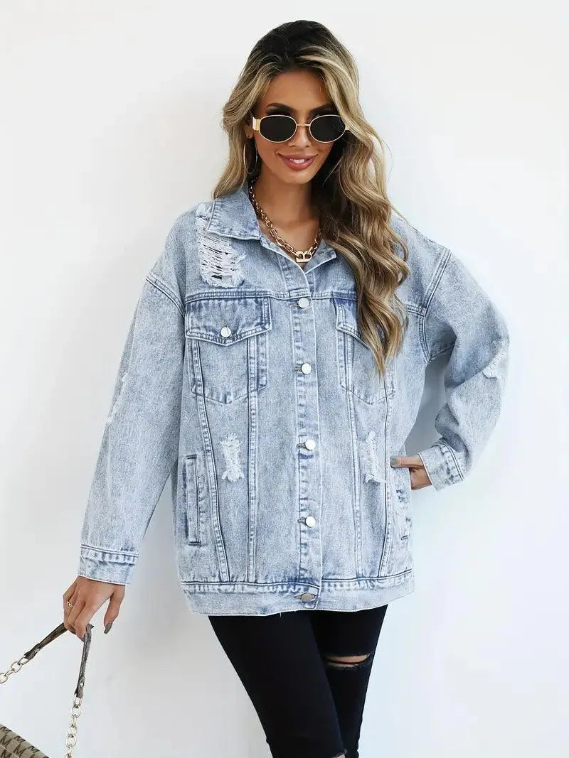 Waterproof & Lined Oversized Women's Denim Jacket with Hood – Autumn Magic Talia - Image 2