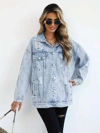 Waterproof & Lined Oversized Women's Denim Jacket with Hood – Autumn Magic Talia - Image 2