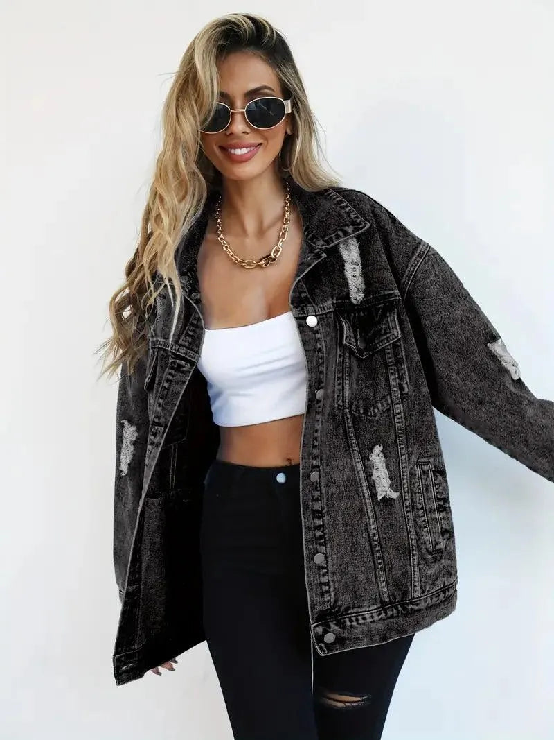Waterproof & Lined Oversized Women's Denim Jacket with Hood – Autumn Magic Talia - Image 14