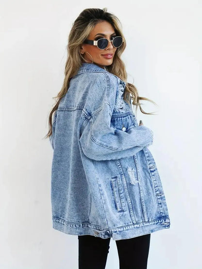 Waterproof & Lined Oversized Women's Denim Jacket with Hood – Autumn Magic Talia - Image 17