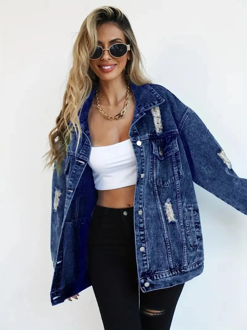 Waterproof & Lined Oversized Women's Denim Jacket with Hood – Autumn Magic Talia - Image 9