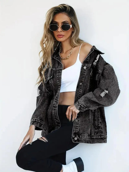 Waterproof & Lined Oversized Women's Denim Jacket with Hood – Autumn Magic Talia - Image 13