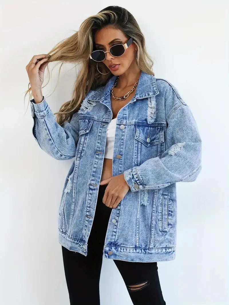 Waterproof & Lined Oversized Women's Denim Jacket with Hood – Autumn Magic Talia - Image 16