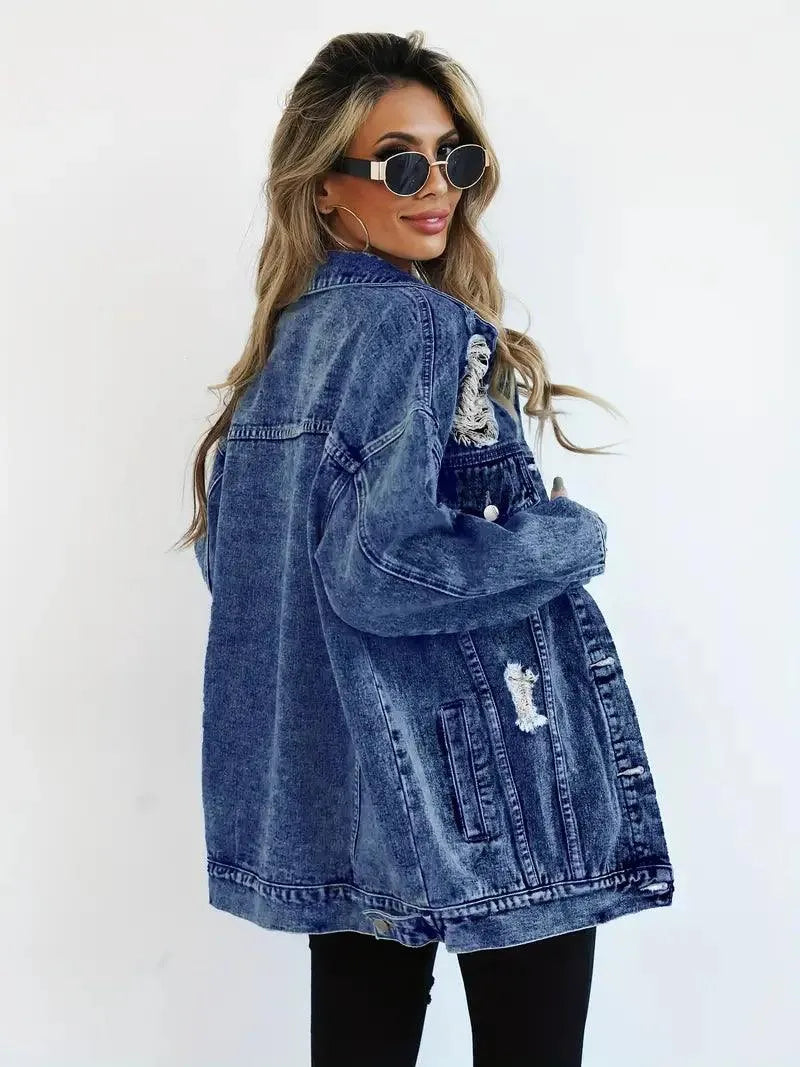 Waterproof & Lined Oversized Women's Denim Jacket with Hood – Autumn Magic Talia - Image 7