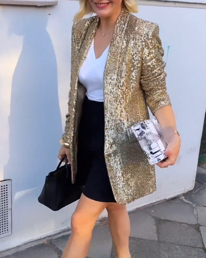 Gold Glitter Jacket with Sequins - Rosamund - Image 2