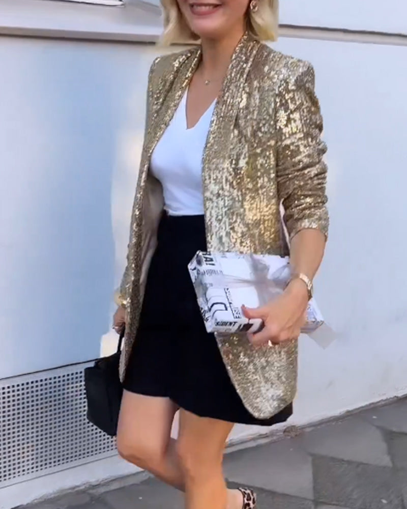 Gold Glitter Jacket with Sequins - Rosamund - Image 3
