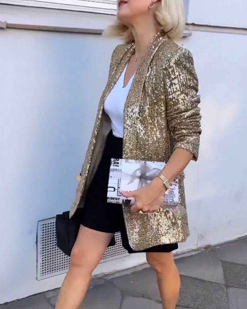 Gold Glitter Jacket with Sequins - Rosamund - Image 4