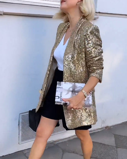 Gold Glitter Jacket with Sequins - Rosamund - Image 4