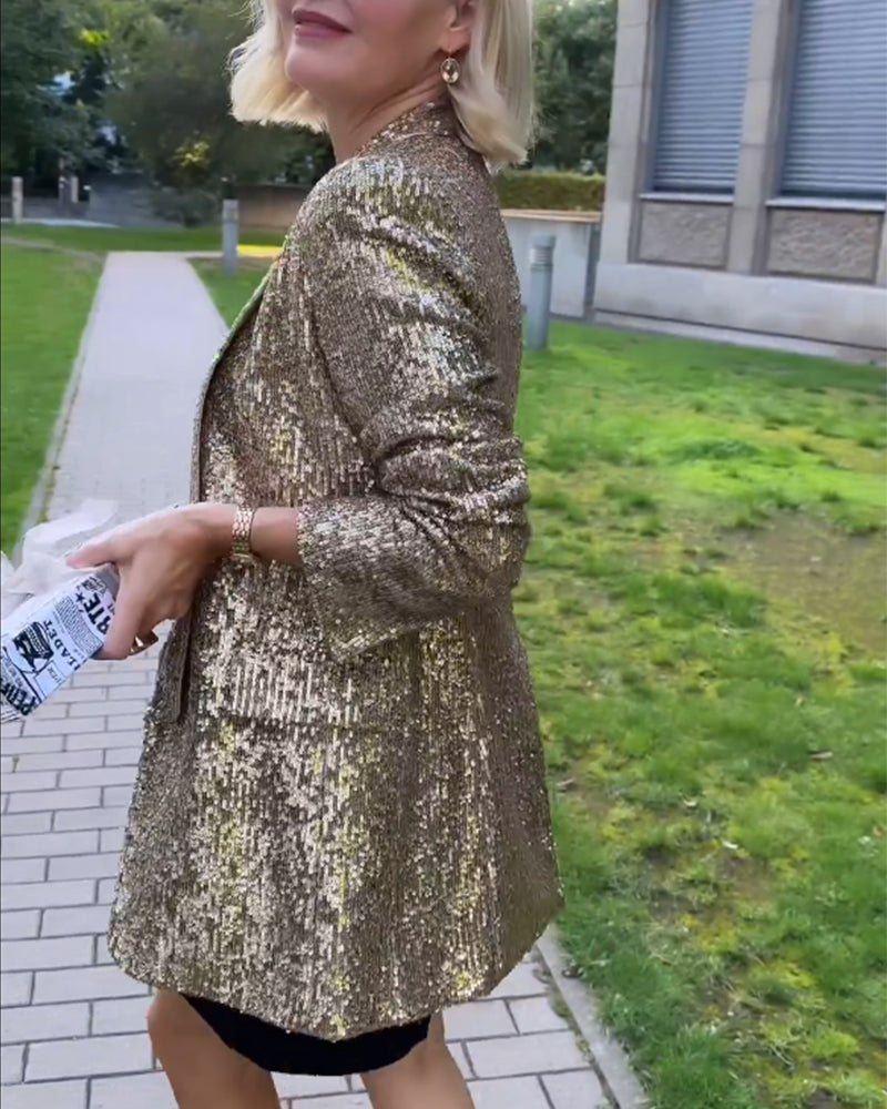 Gold Glitter Jacket with Sequins - Rosamund - Image 5