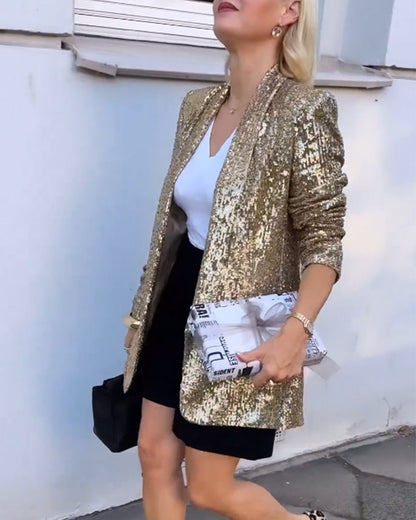 Gold Glitter Jacket with Sequins - Rosamund - Image 1