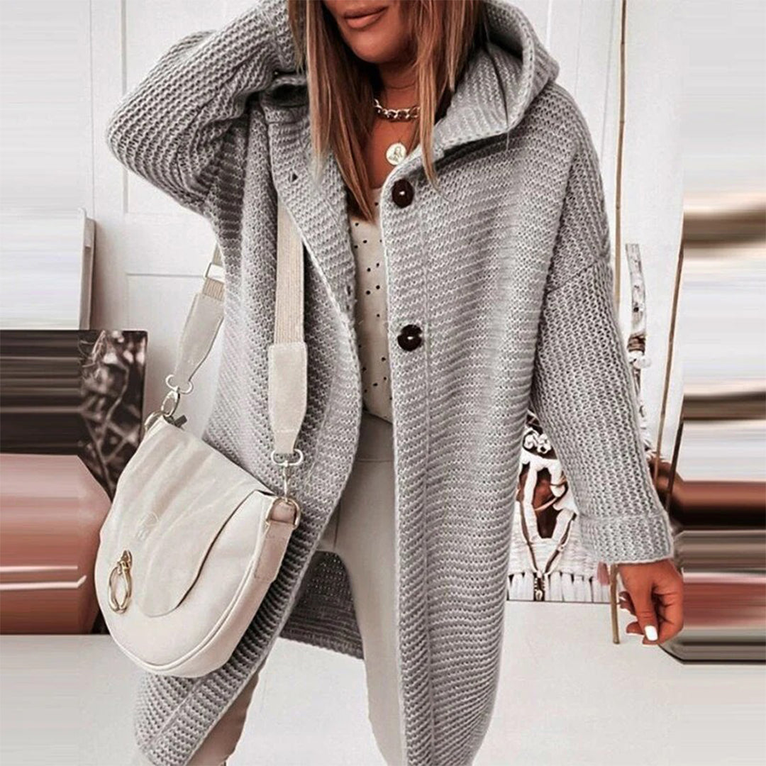 Half-length Knitted Women's Cardigan with Button Closure and Hood - Mila - Image 1