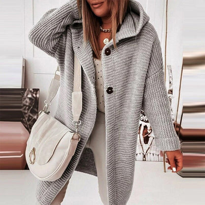 Half-length Knitted Women's Cardigan with Button Closure and Hood - Mila - Image 1