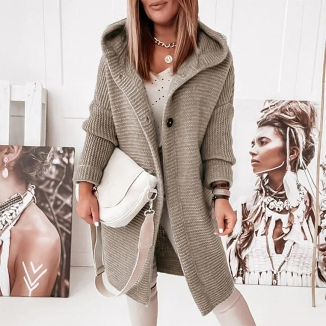 Half-length Knitted Women's Cardigan with Button Closure and Hood - Mila - Image 4