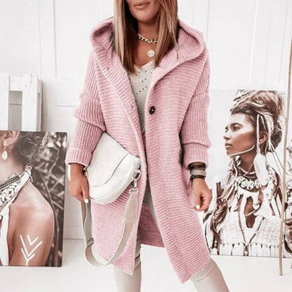Half-length Knitted Women's Cardigan with Button Closure and Hood - Mila - Image 3