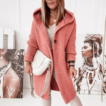 Half-length Knitted Women's Cardigan with Button Closure and Hood - Mila - Image 5