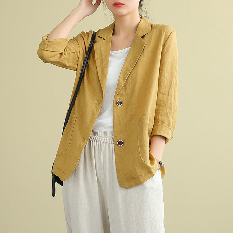 Women's Linen Blazer Lightweight Tailored Pockets - Image 2