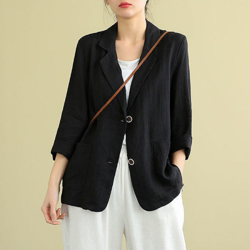 Women's Linen Blazer Lightweight Tailored Pockets - Image 3