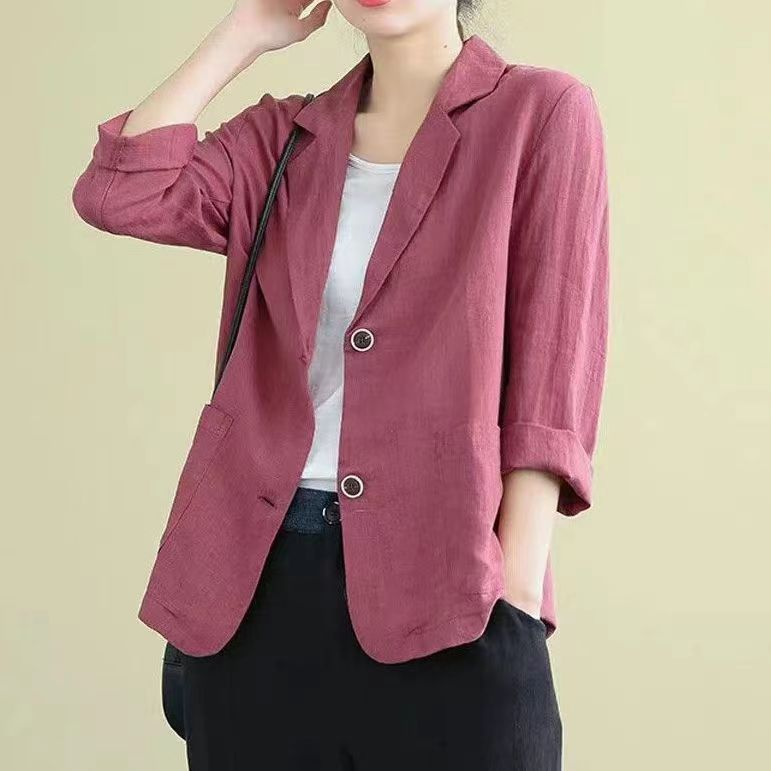 Women's Linen Blazer Lightweight Tailored Pockets - Image 5