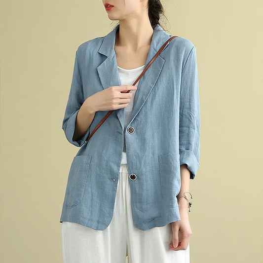 Women's Linen Blazer Lightweight Tailored Pockets - Image 1