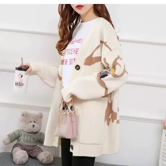Knitted Cardigan with Playful Print and Button Closure - Nova - Image 3