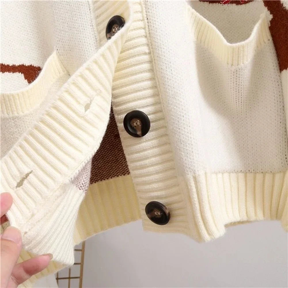 Knitted Cardigan with Playful Print and Button Closure - Nova - Image 8
