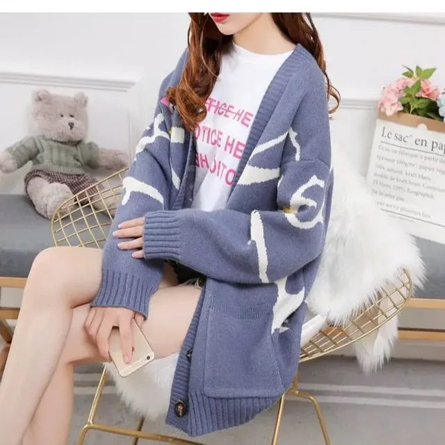Knitted Cardigan with Playful Print and Button Closure - Nova - Image 1
