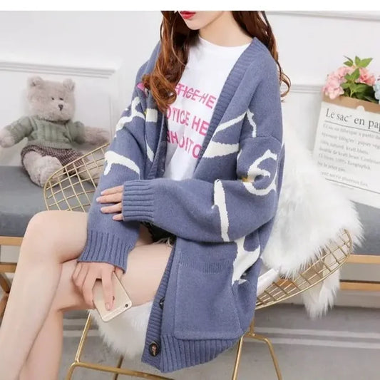 Knitted Cardigan with Playful Print and Button Closure - Nova - Image 1