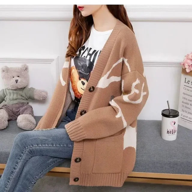 Knitted Cardigan with Playful Print and Button Closure - Nova - Image 2