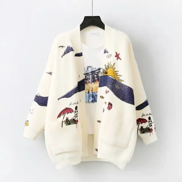Knitted Cardigan with Playful Print and Button Closure - Nova - Image 6