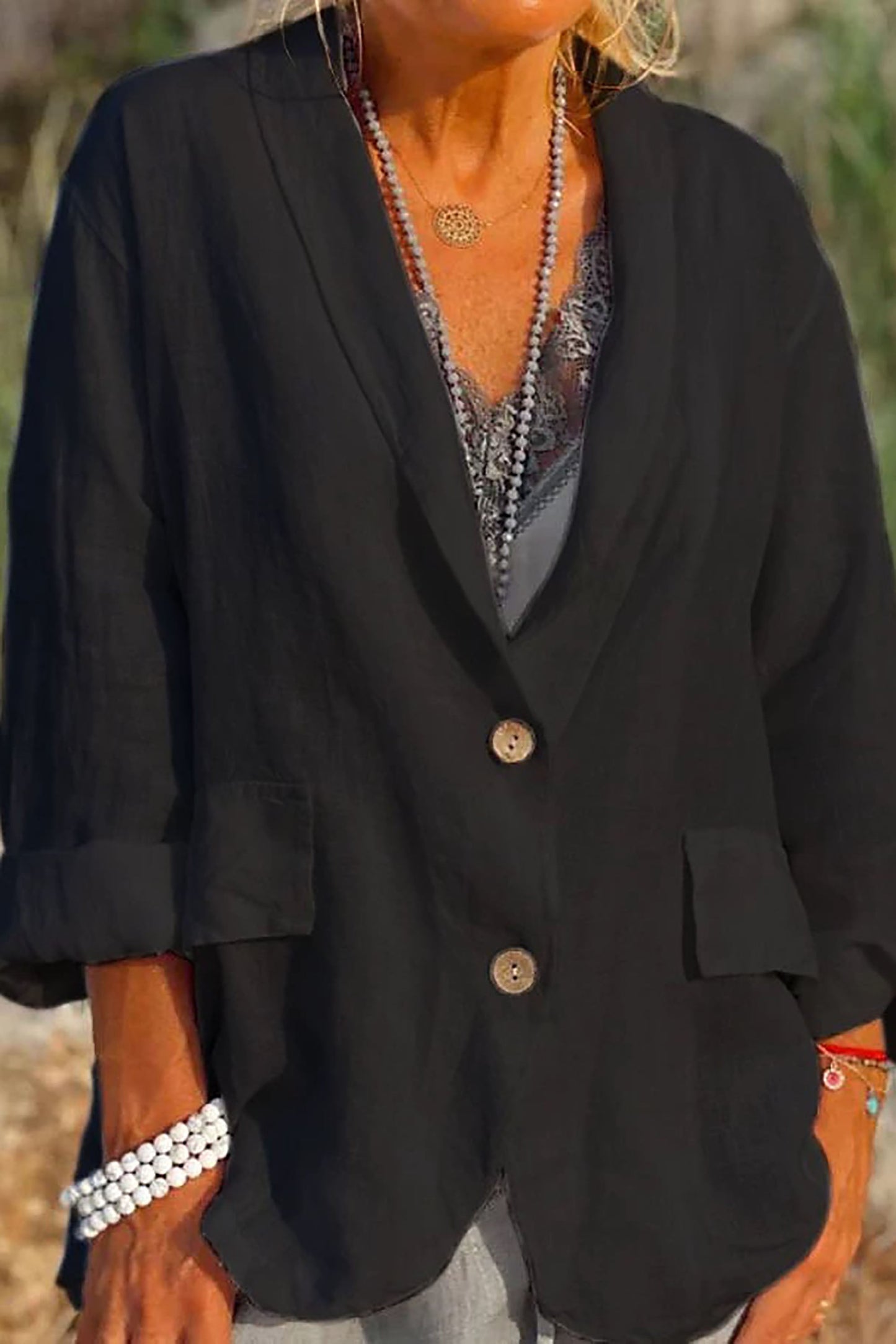 Light linen blazer for women with buttons – Clara - Image 2