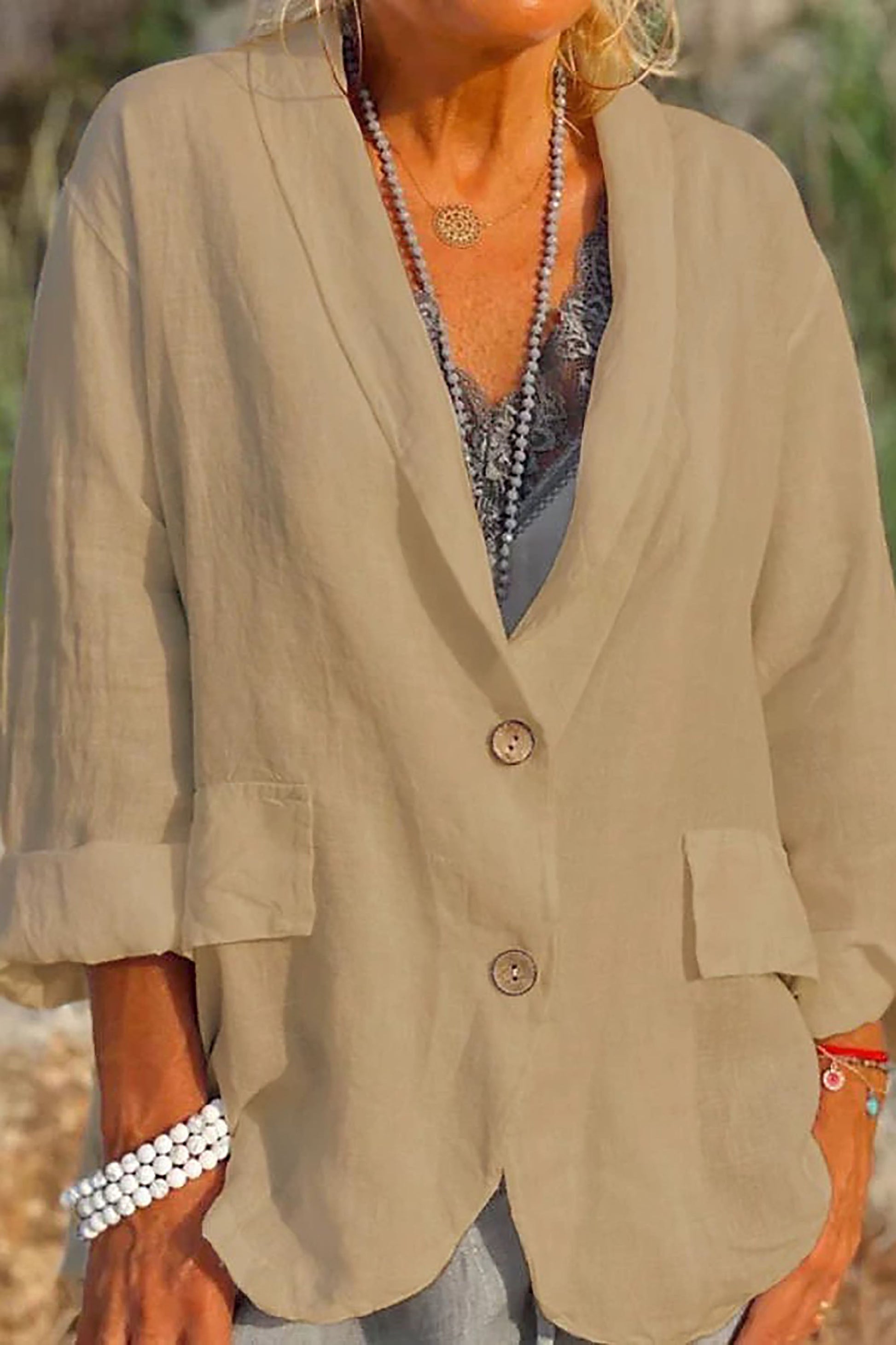 Light linen blazer for women with buttons – Clara - Image 3
