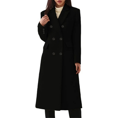 Long Wool Women's Coat with Double Collar - Elise - Image 6
