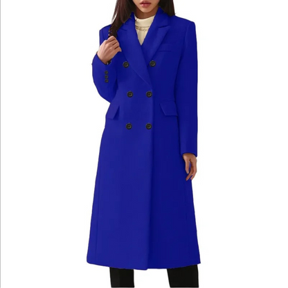 Long Wool Women's Coat with Double Collar - Elise - Image 5