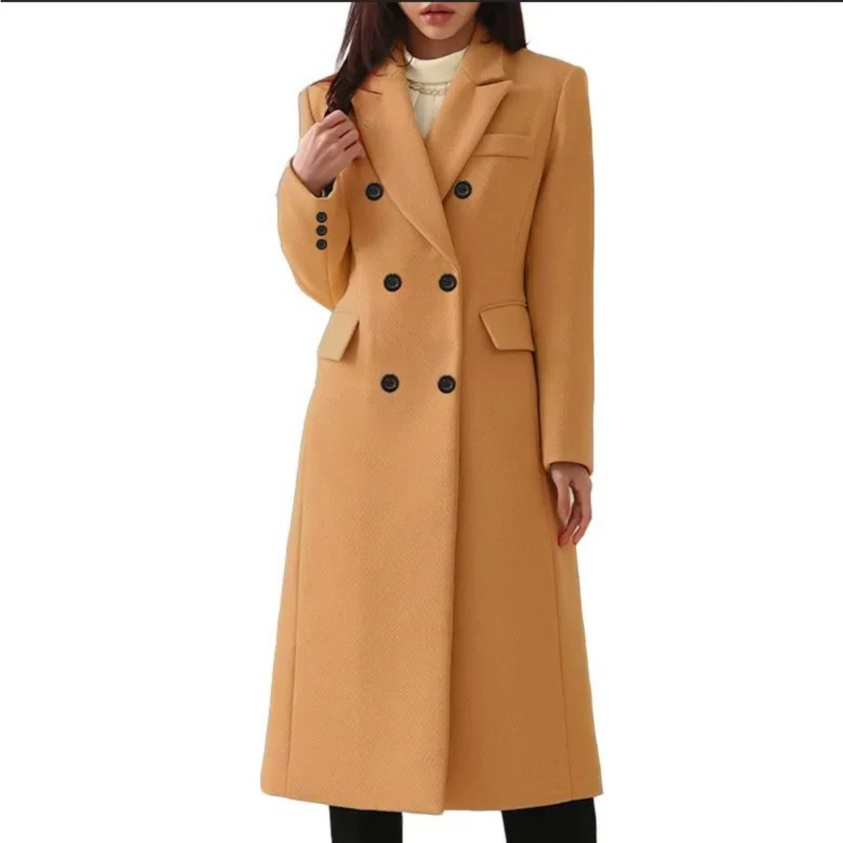 Long Wool Women's Coat with Double Collar - Elise - Image 1