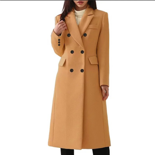 Long Wool Women's Coat with Double Collar - Elise - Image 1