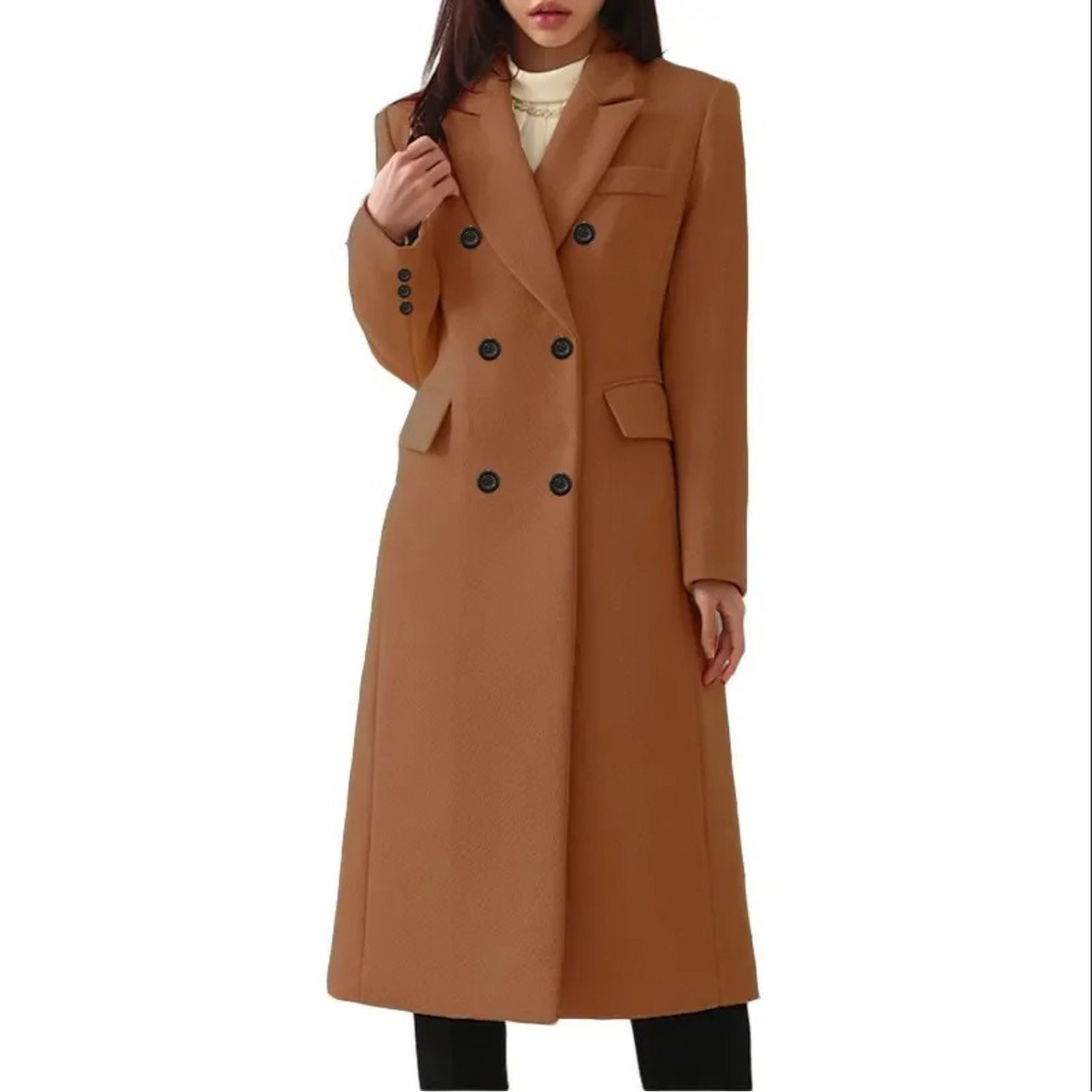 Long Wool Women's Coat with Double Collar - Elise - Image 3